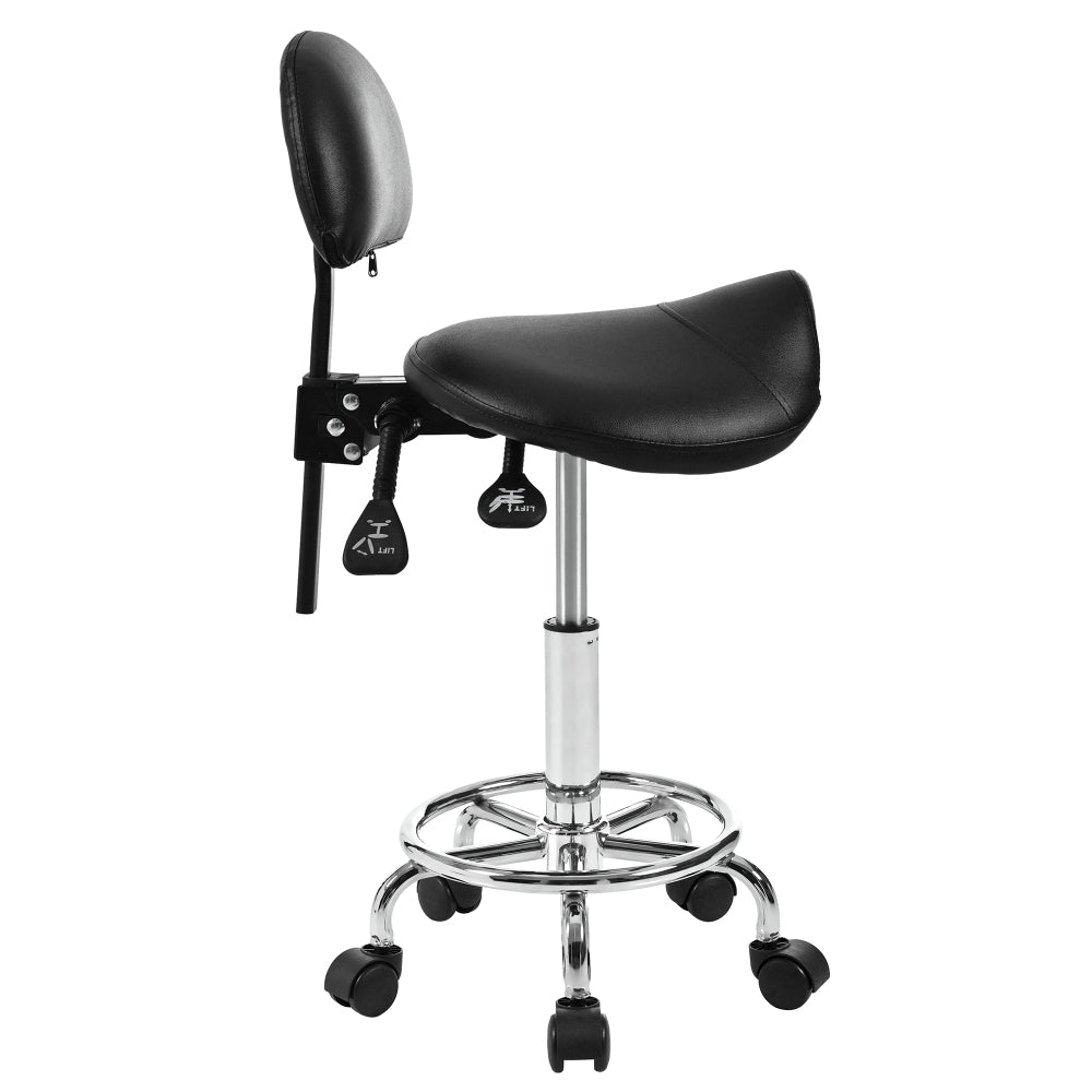 Saddle Stool with Back Support, Rolling Stools with Foot Rest, Ergonomic Adjustable Stool with Wheels, Backrest Adjustable Height & Angle for Salon Spa Tattoo Massage Swivel Stool Chair.(N753P243053B)