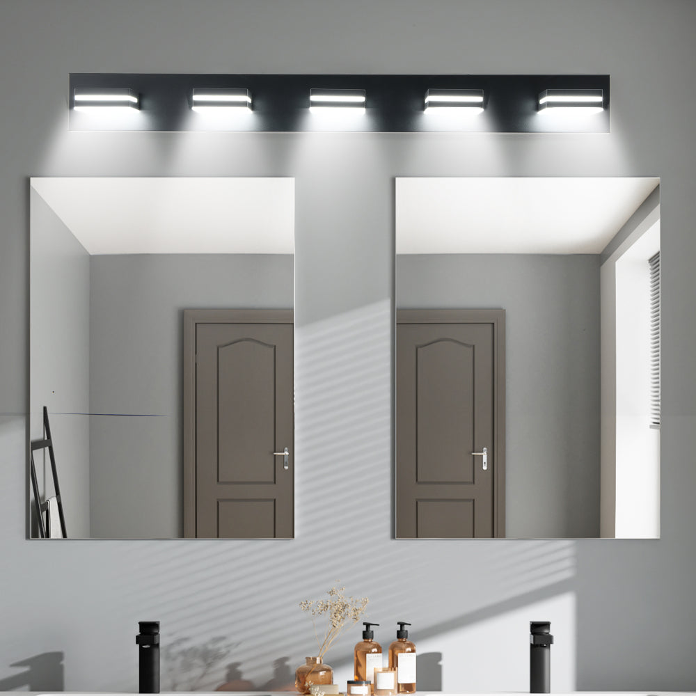Modern Black LED Vanity Light, 5-Lights Wall Sconce for Bathroom and Mirror, Sleek Minimalist Design, Energy-Efficient, Easy to Install