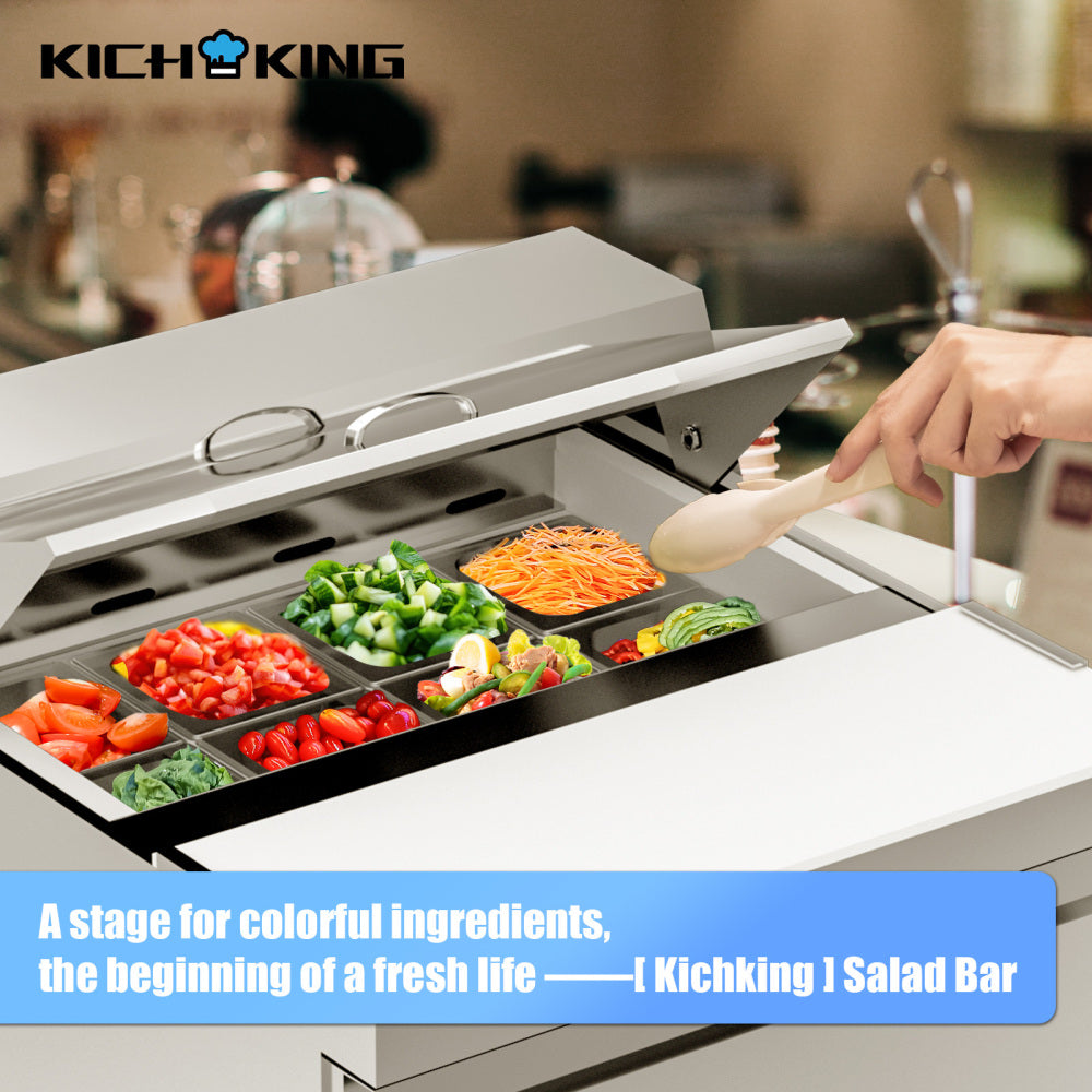 27" W 1 Door Refrigerator Sandwich Salad Prep Table Commercial Stainless Steel Fan Cooling Refrigerator with Cutting Board, 1 Shelves & 8 Pans for Restaurant, Bar, Shop-7.4 Cu.ft
