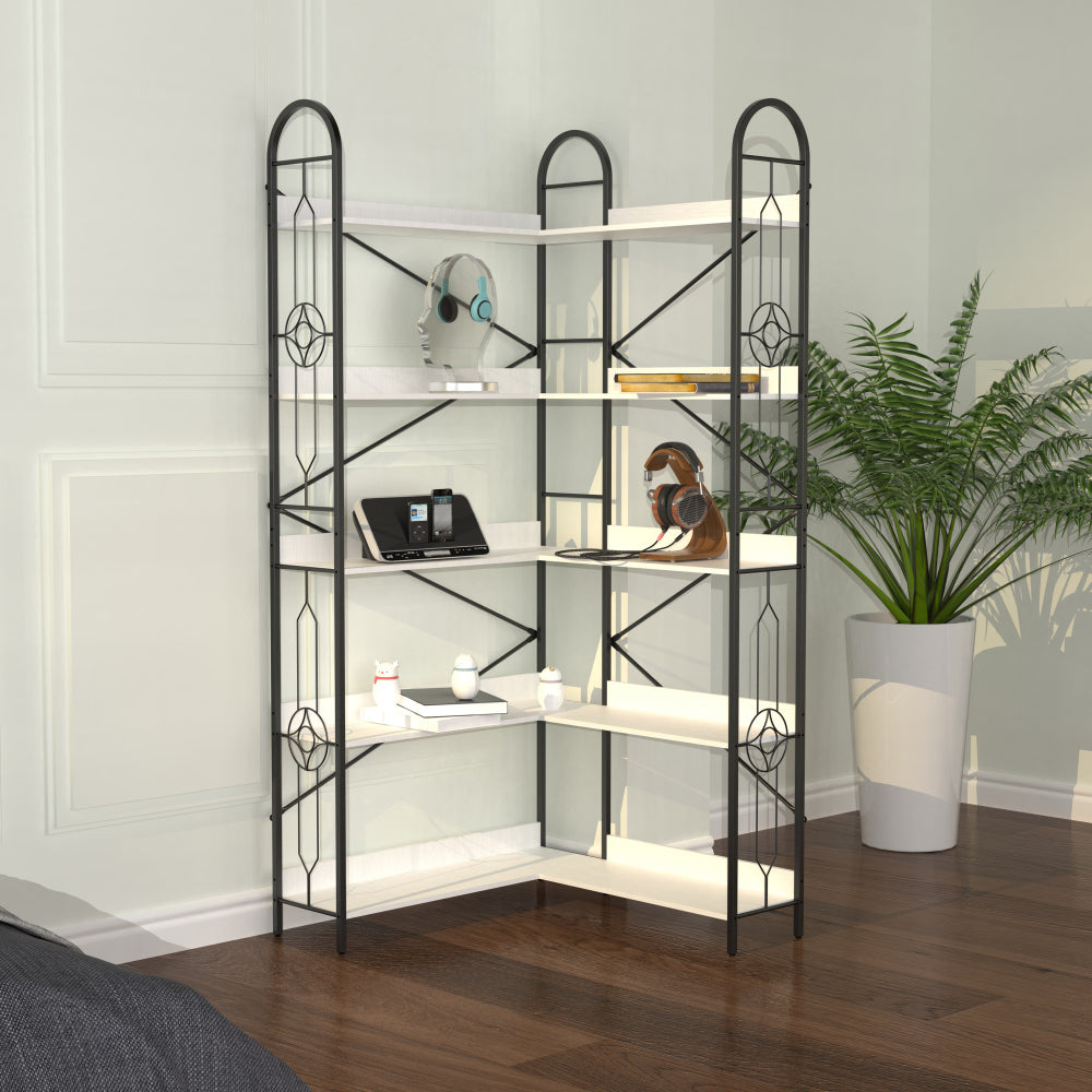 5 Tier Corner Bookshelf, Modern Corner Bookcase, Large Open Shelf Bookcase,Display, Shelving, Tall Bookshelves Storage Display Rack for Bedroom, Living Room and Home Office, White