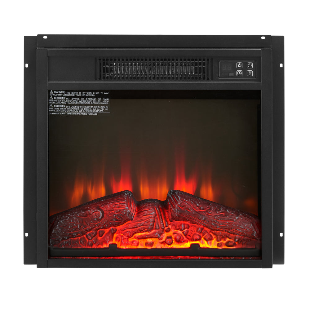 Electric Fireplace Insert 18" 1400W 120V ,Equipped with remote control, ultra thin heater with log set & realistic flame - BLACK