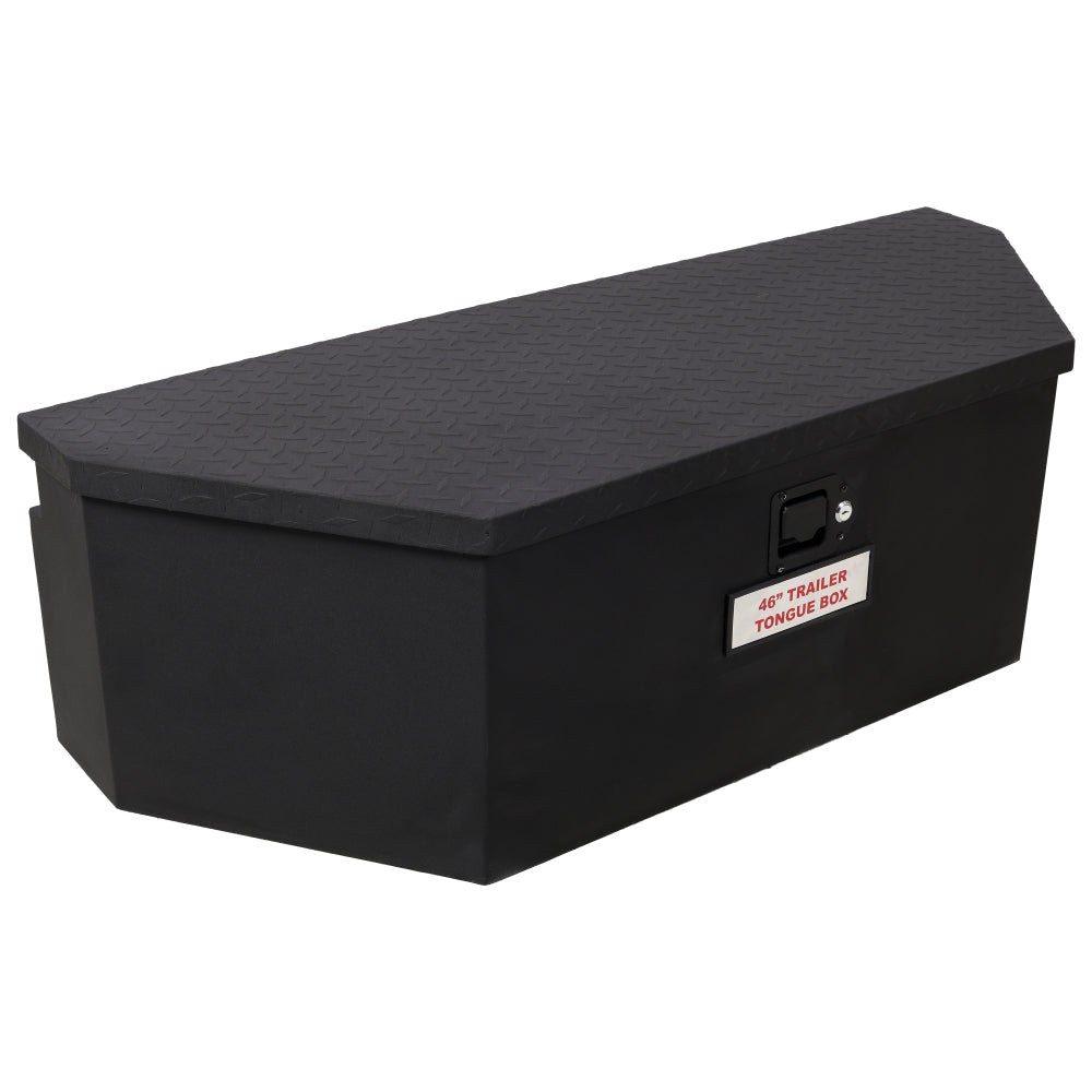 46"X18"X14.5" Tongue Truck Box Black Heavy Duty Steel Trailer Tongue Box, 6.7 CUFT Capacity, With Lock and Keys, Black color