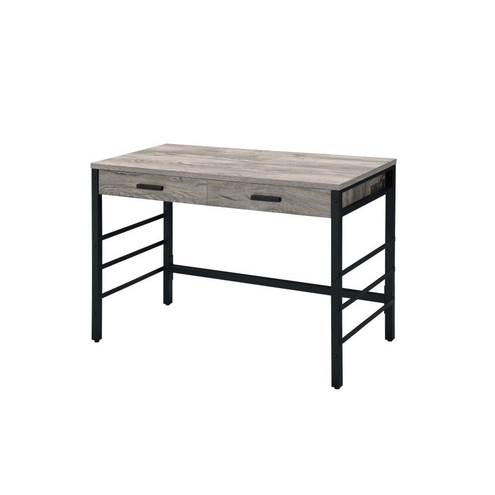 Disho  Light Weathered Oak & Black Finish Writing Desk W/USB