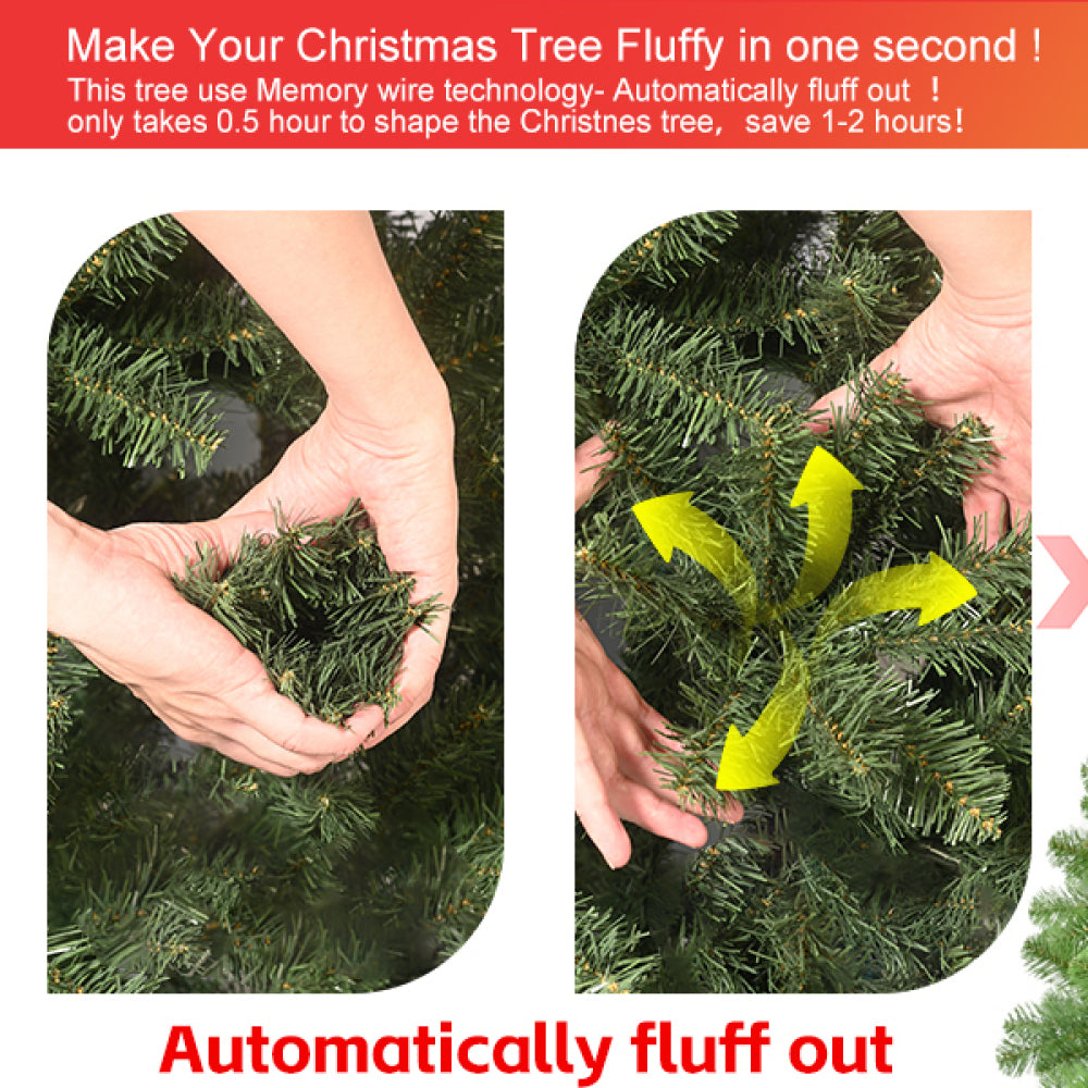 6ft Christmas Tree with Memory Wire, 760 Tips Hinged Artificial PVC Tree, Easy Setup Green Xmas Tree for Indoor Holiday Decoration