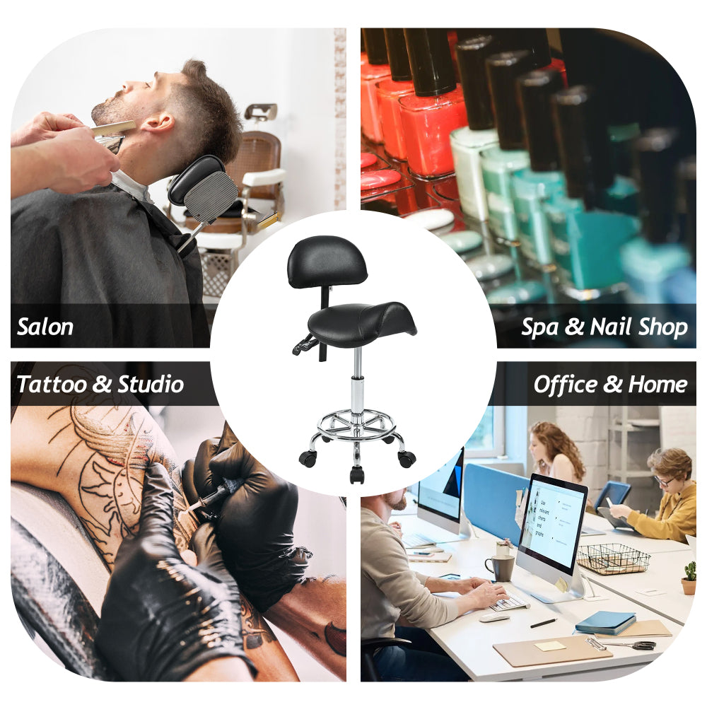 Saddle Stool with Back Support, Rolling Stools with Foot Rest, Ergonomic Adjustable Stool with Wheels, Backrest Adjustable Height & Angle for Salon Spa Tattoo Massage Swivel Stool Chair.(N753P243053B)
