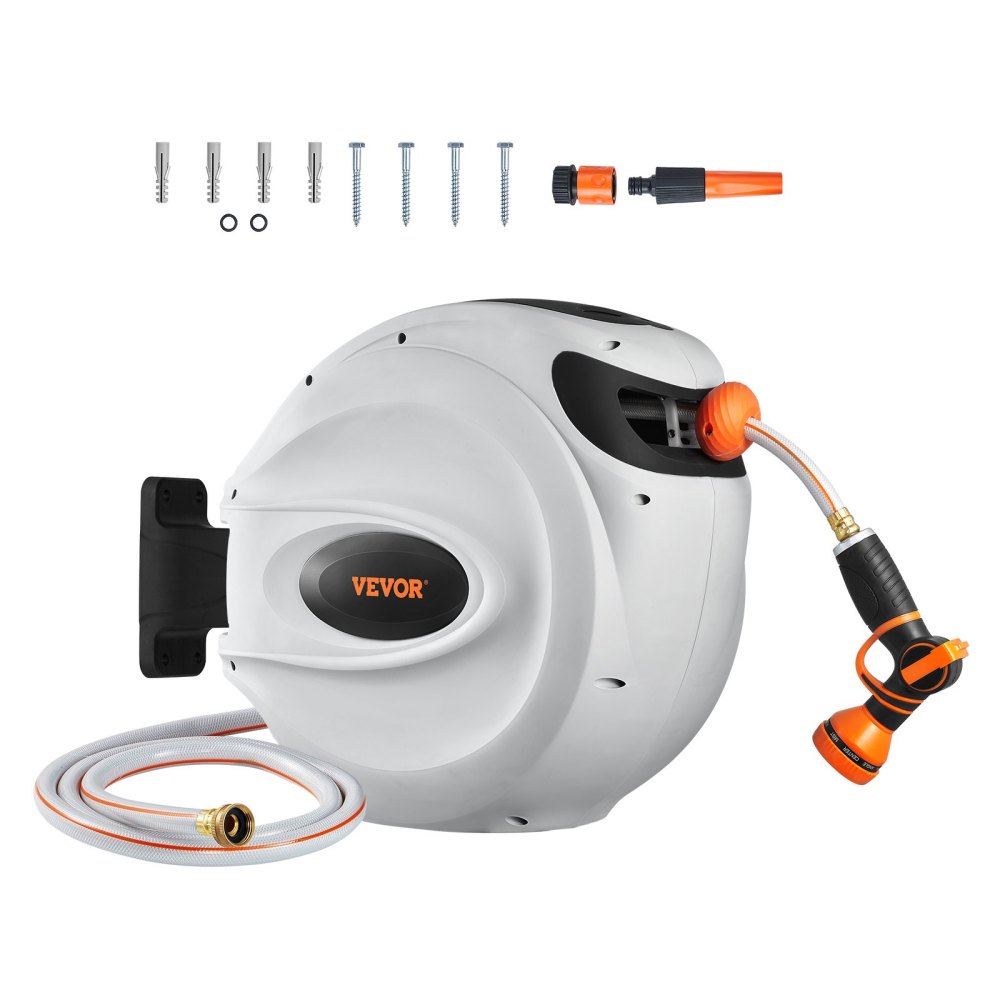 Retractable Hose Reel Water Hose Reel 65'x5/8" 180° Swivel Wall-Mounted