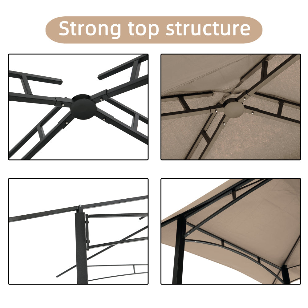 Outdoor Grill Gazebo 8 x 5 Ft, Shelter Tent, Double Tier Soft Top Canopy and Steel Frame with hook and Bar Counters,Khaki