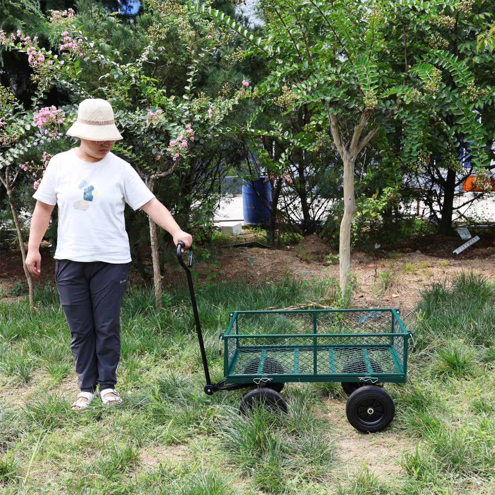 (Green solid wheels wagon cart) Solid wheels Tools cart Wagon Cart Garden cart trucks  make it easier to transport firewood