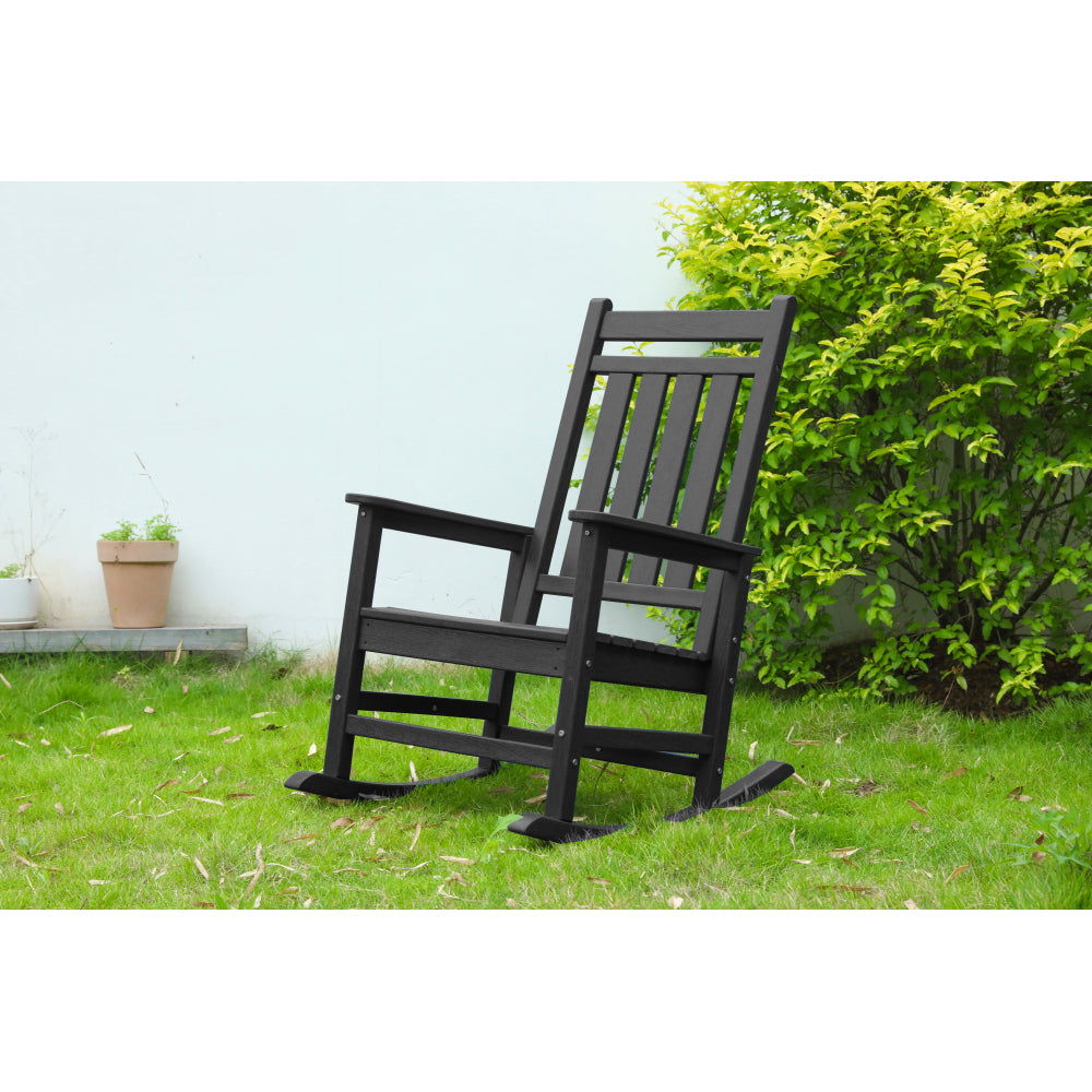 Oversized Rocking Chair with Wood-Texture, Outdoor Rocking Chair for Adults, All Weather Resistant Porch Rocker for Lawn Garden, Grey