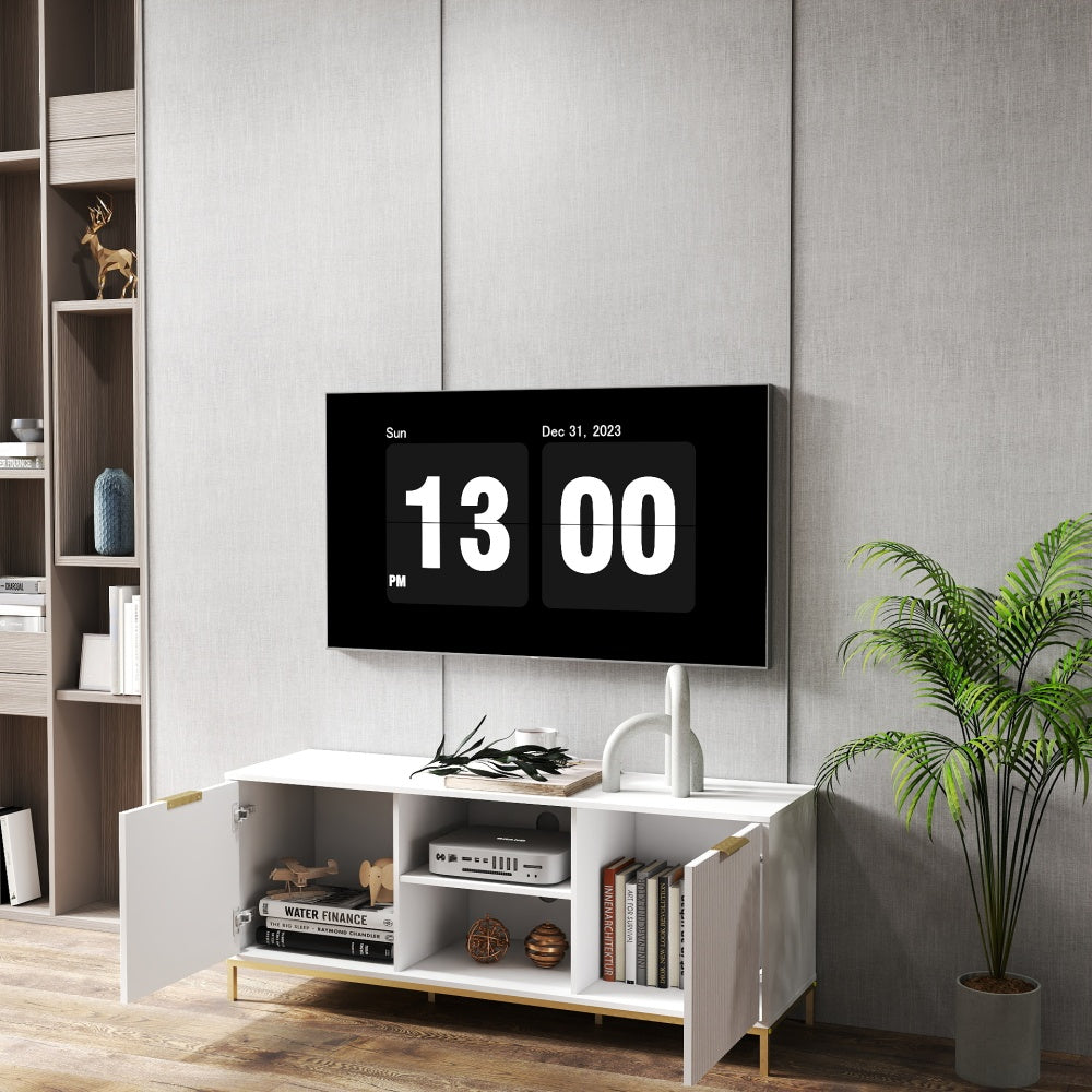 Modern TV Stand with Wave-Design Doors, Open Shelf & Adjustable Shelf - Stylish and Functional for Your Living Room