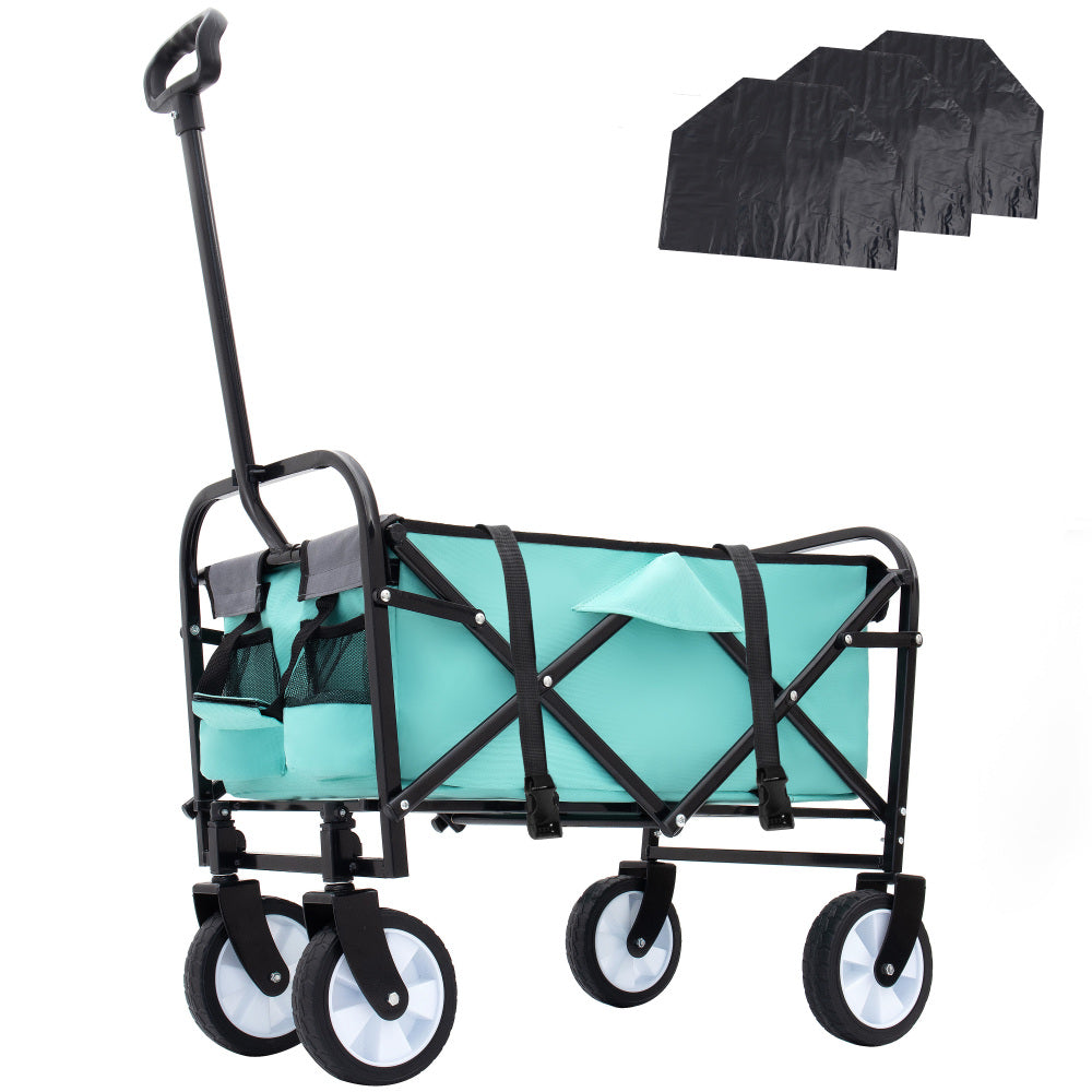 Minimeetall Multi-use Bag,Collapsible Foldable Wagon Cart Beach Wagon Heavy Duty Utility Cart Utility Wagon Grocery Cart for for Camping 3pcs plastic Liner bag /Cover , green