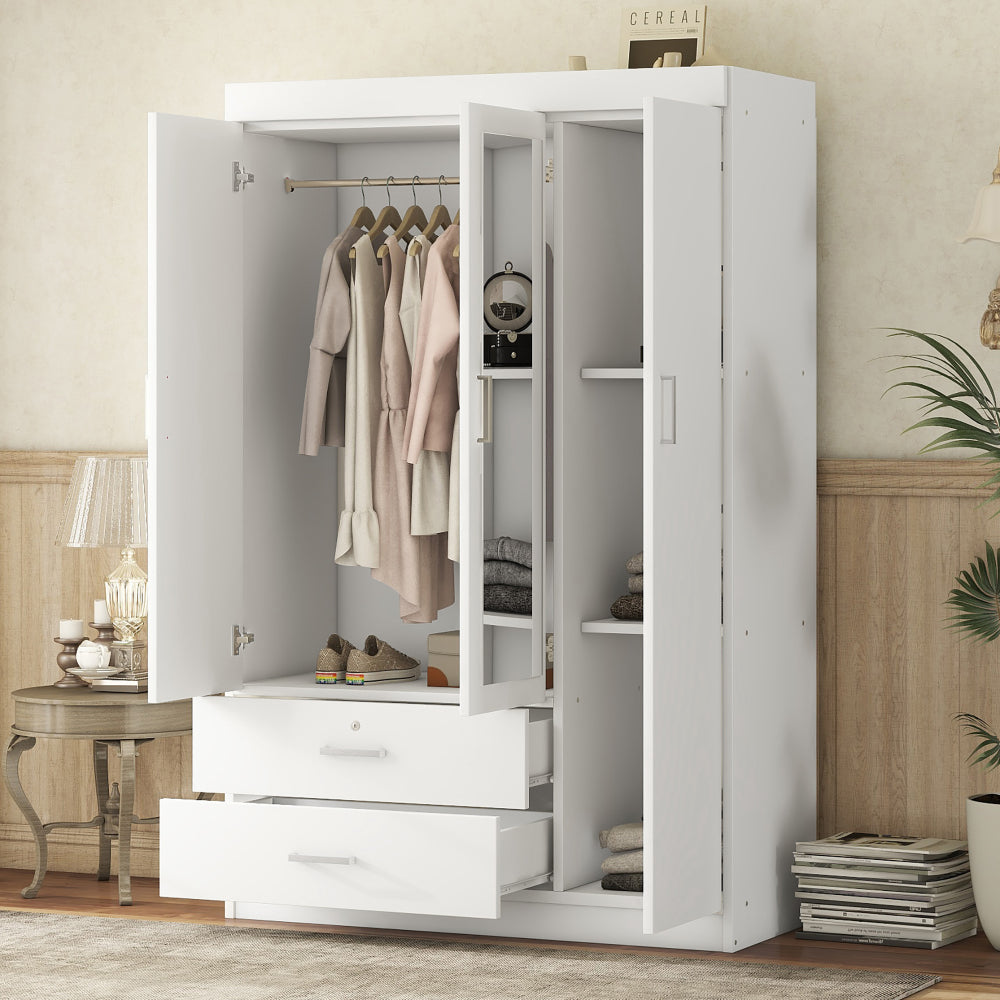 3-Door Wardrobe with 2 Drawers, White