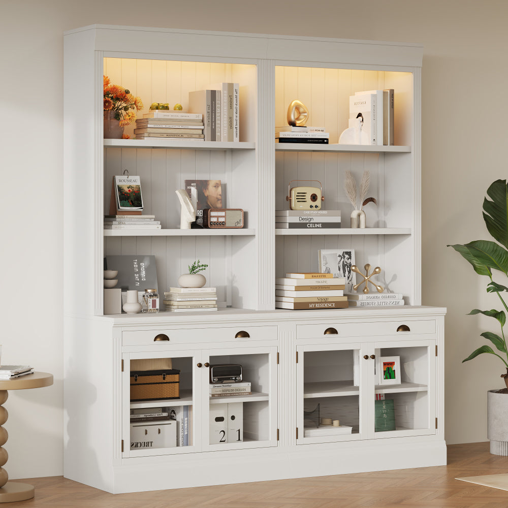 83.4"Tall Bookshelf with LED Lighting, Modern Bookcase with 2 Drawer and 3 Open Shelves,Storage Bookshelf for Living Room,Home Office,White