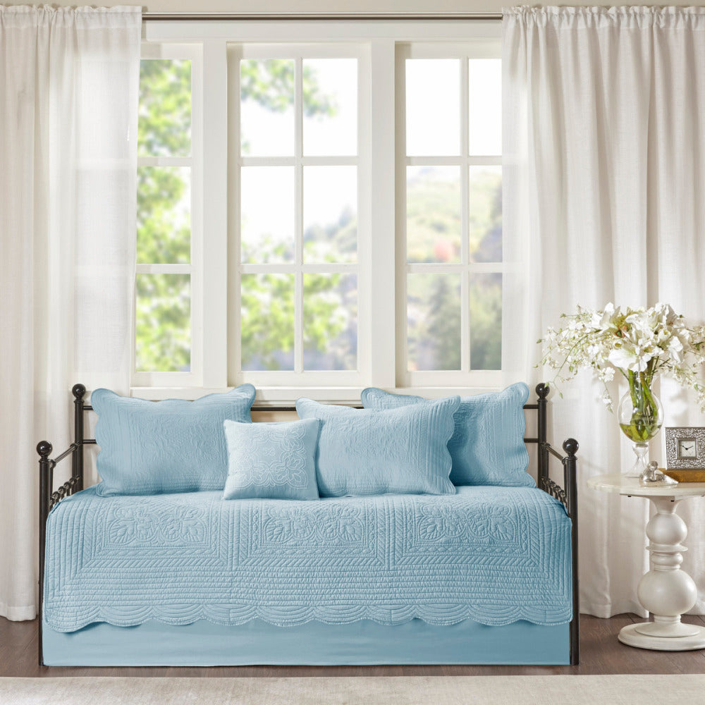 6 Piece Reversible Scalloped Edge Daybed Cover Set Seafoam Daybed