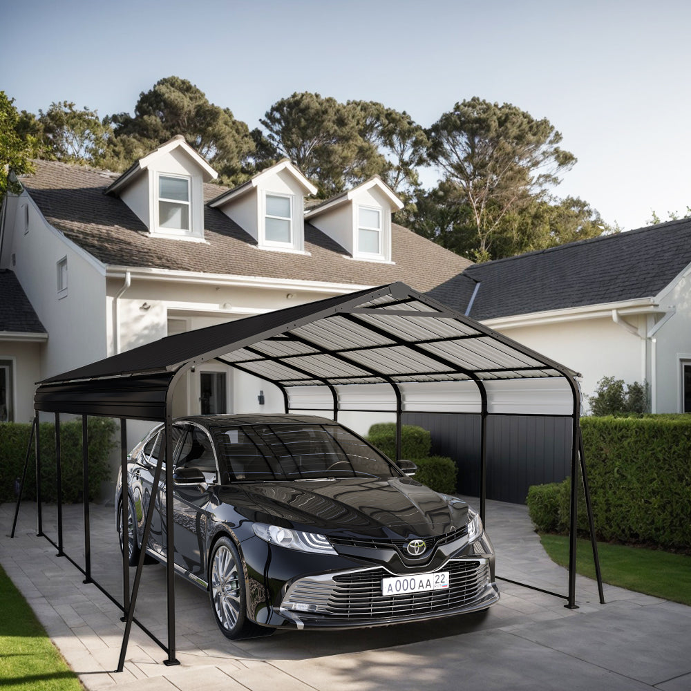 Metal Carport 12×20 Car Port, Outdoor Storage Heavy Duty Metal Canopy Multi-Use Garage Shed for Car and Truck, Carport Kit with Galvanized Steel Roof Building and Frame