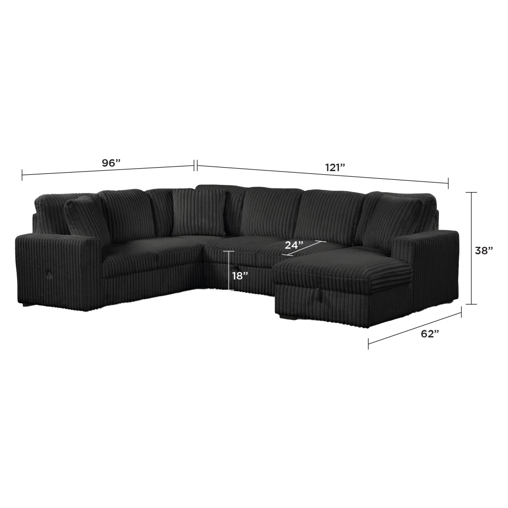 Grande Modern Style Sectional Sofa with USB-C, Sleeper Function & Storage Made with wood in Black (NJ INVENTORY)