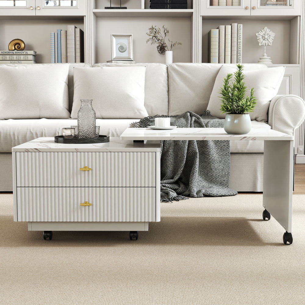 Coffee table with unique architectural shape,white