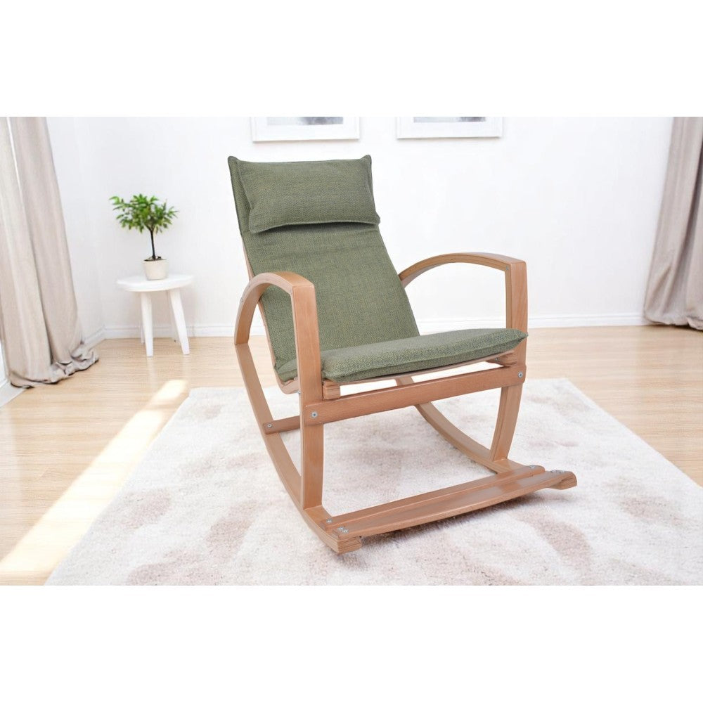 Modern Rocking Chair, Modern Accent Rocker Armchair With Wooden Frame, Upholstered High Back Wooden Rocking Chair for Contemporary Living Spaces, Green