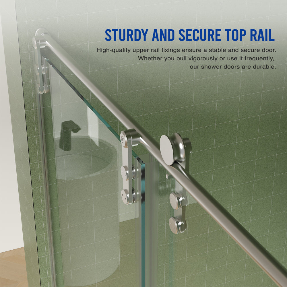 56"-60"W x 70"H Frameless Shower Door, Sliding Shower Door, Premium 5/16"(8mm) Thick Tempered Glass Shower Enclosure with Towel Bar ,Double Side Easy Clean Coat,Brushed Nickel Finished With Buffer