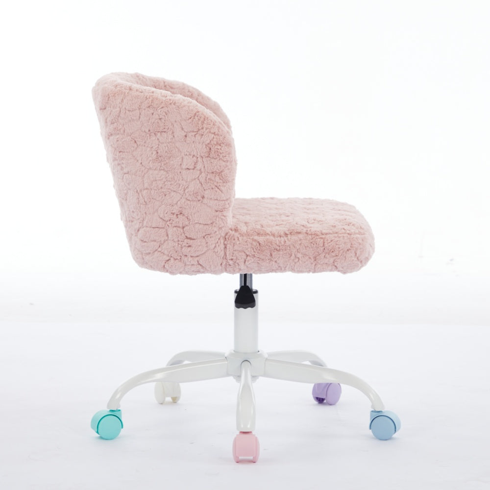 A&A Furniture Office Chair,Artificial rabbit hair Home Office Chair with Metal Base,Adjustable Desk Chair Swivel Office Chair,Vanity Chair(Pink)