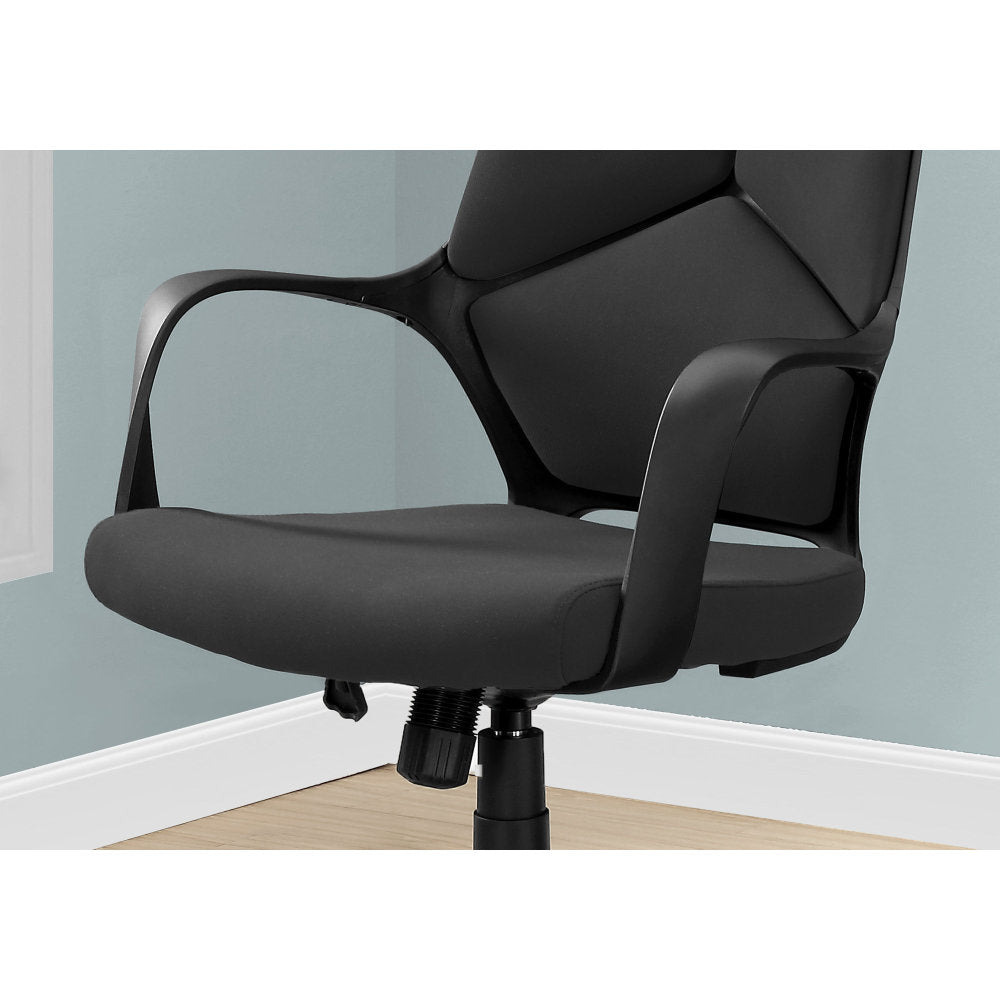 Office Chair, Adjustable Height, Swivel, Ergonomic, Armrests, Computer Desk, Work, Black Fabric, Black Metal, Contemporary, Modern