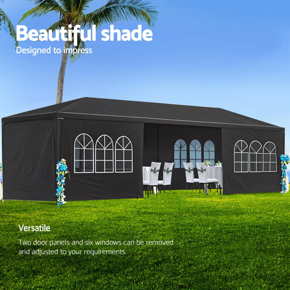 10x30' Wedding Party Canopy Tent Outdoor Gazebo with 8 Removable Sidewalls Black Color