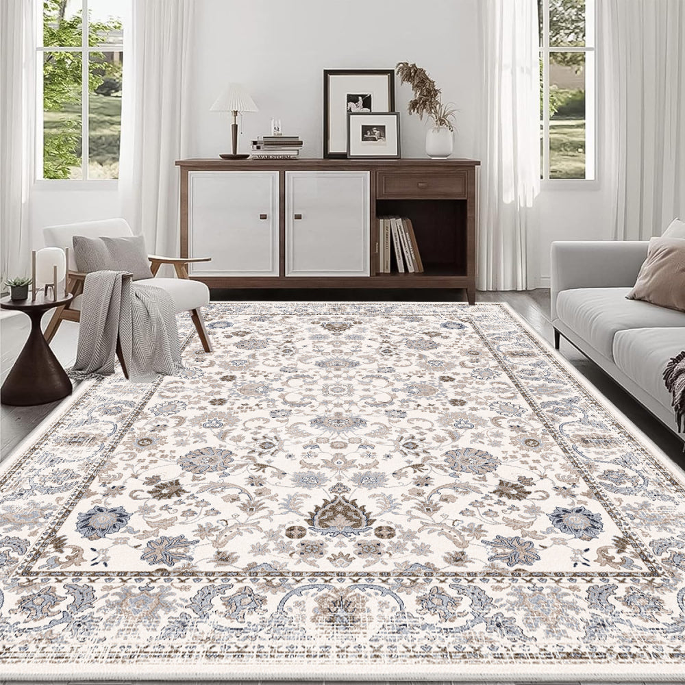 Area Rug 8x10 Vintage Bohemia Non-slip Washable Rug For Living Room Kitchen Bedroom Living Room Flower Design Light Khaki/Beige