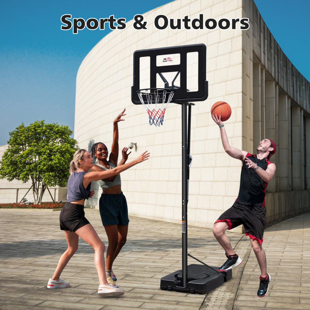 DOUBLE FISH7.5-10ft Adjustable Height Outdoor Basketball Stand, Portable Basketball Stand, 44"shatter-proof Backboard, Fillable Base, 2 Portable Wheels, Suitable for SwimmingPool/indoor