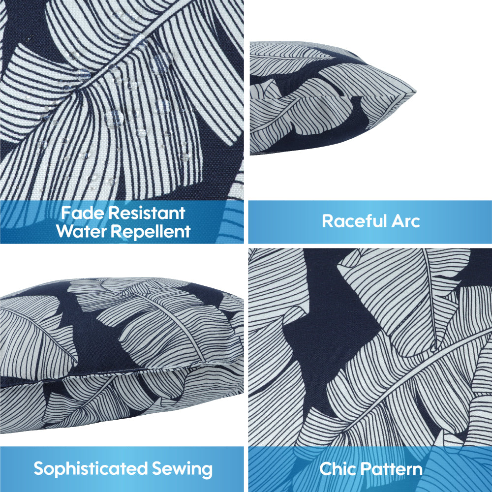 2 Pack Outdoor Throw Pillows, Waterproof & Fade-Resistant Patio Cushions for Garden, Porch, Poolside Furniture - Soft & Comfortable Decorative Pillow Covers (18x18 Inch, Blue leaf)