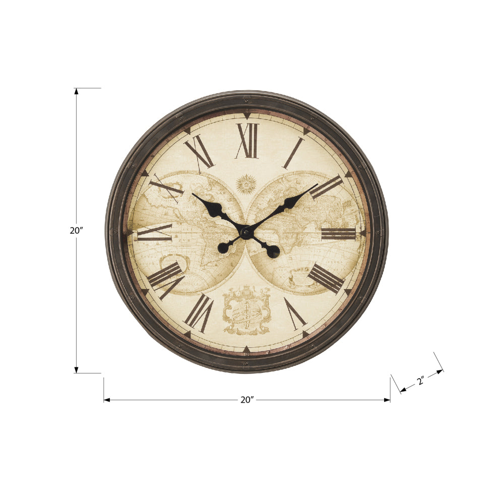 Clocks, 20" Round, Wall Clock, Antique Brown, Transitional