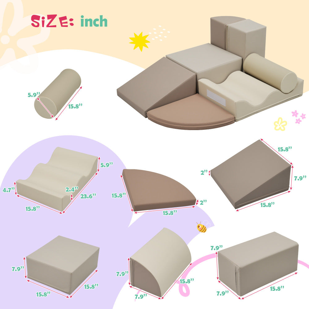 7-Piece Indoor Climbing Foam for Kids, Soft PU Toddler Climbing Toys, Indoor Climb and Crawl Activity Play Set