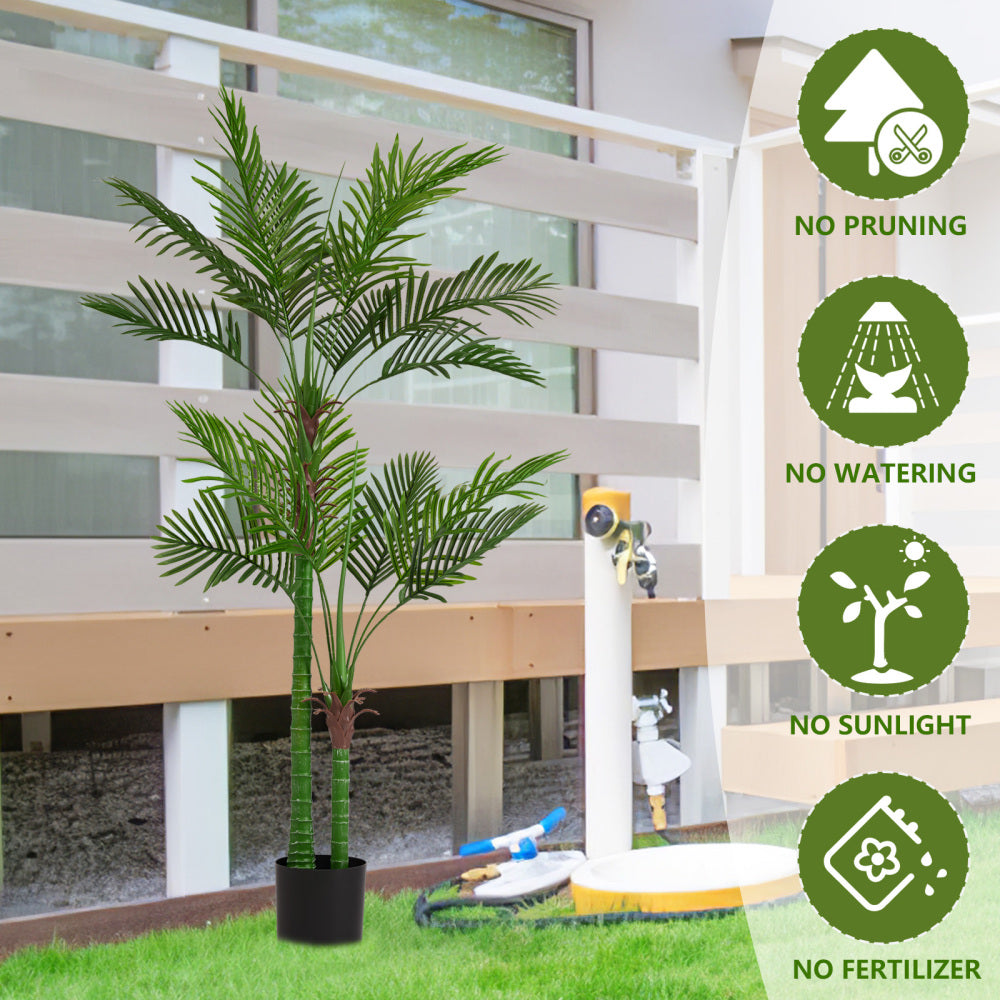Artificial Golden Cane Palm Tree, 180cm Tall Faux Areca Palm Plant in Pot for Indoor or Outdoor Home and Office Decor, Adjustable Trunk, 1pc/set