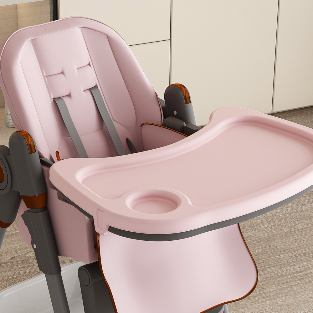 Adjustable Baby High Chair 0-6 Years – Portable Infant Feeding Seat with Safety Belt, Silent Lockable Wheels & Easy-Clean Design for Home, Dining, Living Room, Bedroom (Pink)
