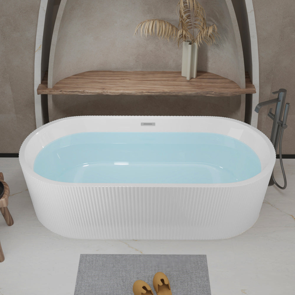 59"Linear AcrylicFreestanding Bathtub Stand Alone Soaker Tub, Glossy White Acrylic, POP-UP Chrome Drain, cUPC Certified