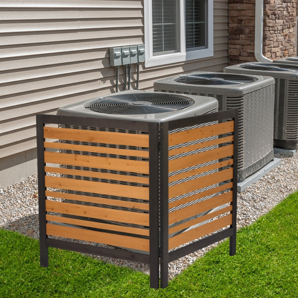 2-Panel Outdoor Air Conditioner Fence Screen, Outside Wood Privacy Fence, Backyard Garden Patio 38" W x 42" H