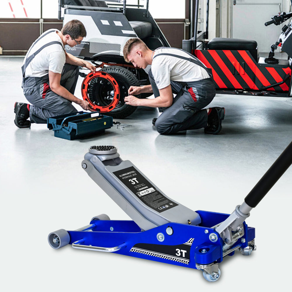 3T Aluminum Iron Horizontal Jack/Hydraulic Trolley Service/Floor Jack with Extra Saddle (Fits: SUVs and Extended Height Trucks): 3 Ton (6,600 lb) Capacity, Blue&Silver