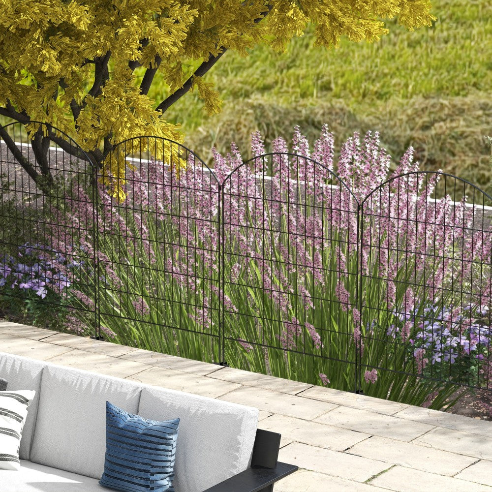 Outsunny Garden Fence, 4 Pack Steel Fence Panels, 11.4' L x 43" H, Rust-Resistant Animal Barrier Decorative Border Flower Edging for Yard, Landscape, Patio, Outdoor Decor, Grids