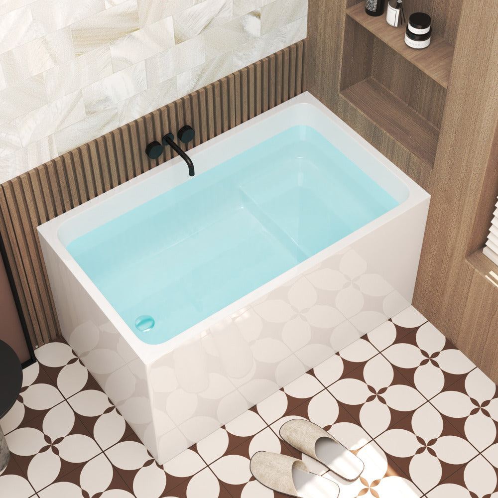 47" Acrylic Freestanding Bathtub with seat: Spacious rectangle Shape, Gloss White Finish, Chrome Overflow & Pop-Up Drain CUPC Certificate