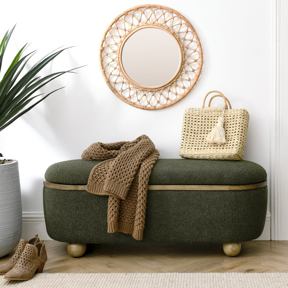 Storage Ottoman Bench, Upholstered End of Bed Ottoman Bench with Storage and Seating, Large Blanket Storage Bench for Foot Rest in Bedroom, Living Room, Entryway, Dark green
