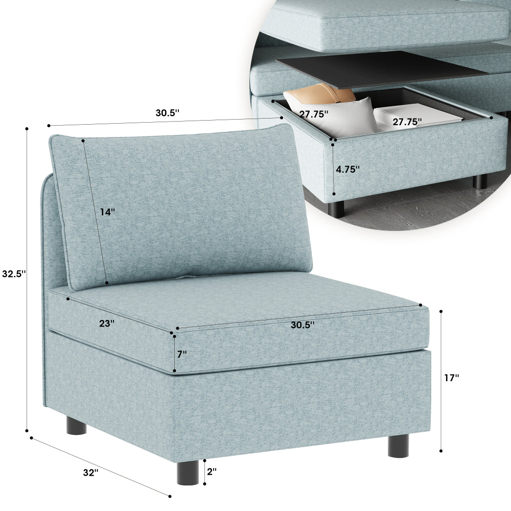 Armless Seat for Modular Sectional Sofa, Convertible Sofa Seat With Storage, Sleeper Sectional Sofa Set, Fabric Flexible Modular Combinations for Living Room(2PCS)