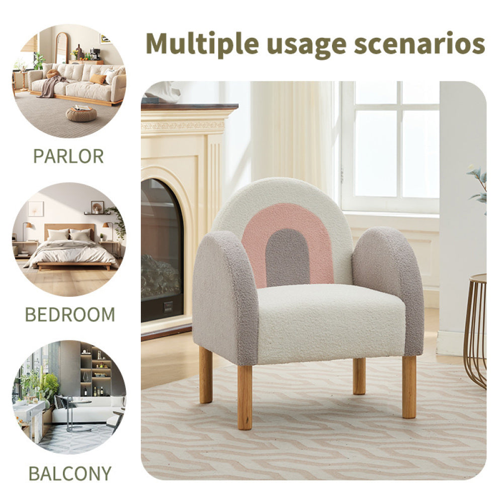 Accent Chair Sofa, Teddy Fabric with Solid Wooden Frame,Rainbow Design