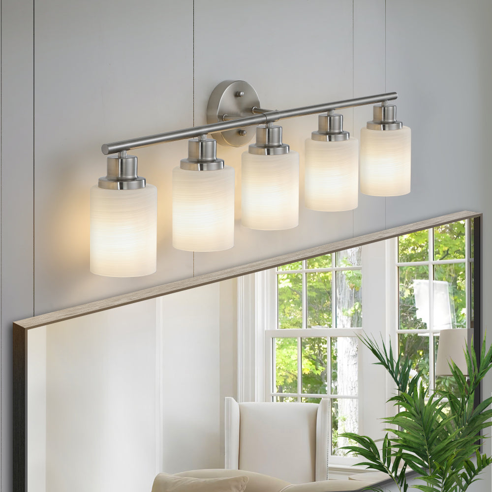 39" Modern 6-Light Vanity Bathroom Mirror Light, Frosted White Glass with Black Iron Frame, Contemporary Wall Sconce for Bedroom, Bathroom, and Dressing Room (No Bulbs)