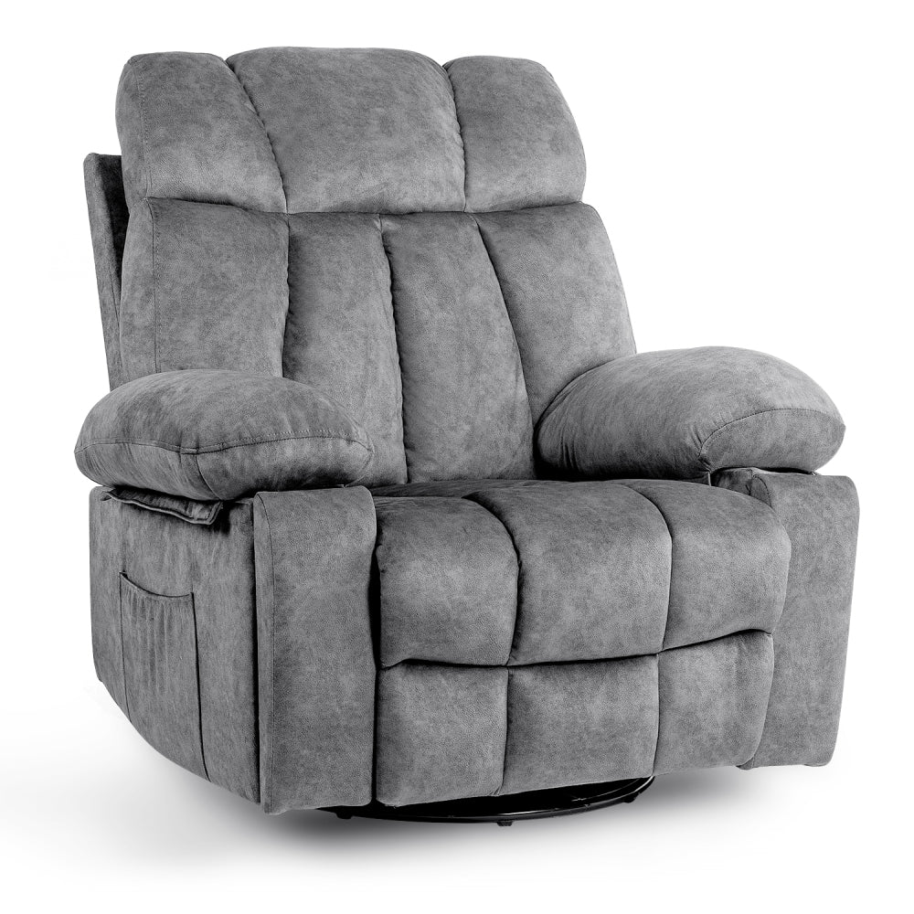 Massage Swivel Rocker Recliner Chair, Massage Chair for Living Room with Vibrating Massage and Heating Function,  Ergonomic Lounge Chair with Rocking Function and Side Pocket, USB Charging Port(Grey)
