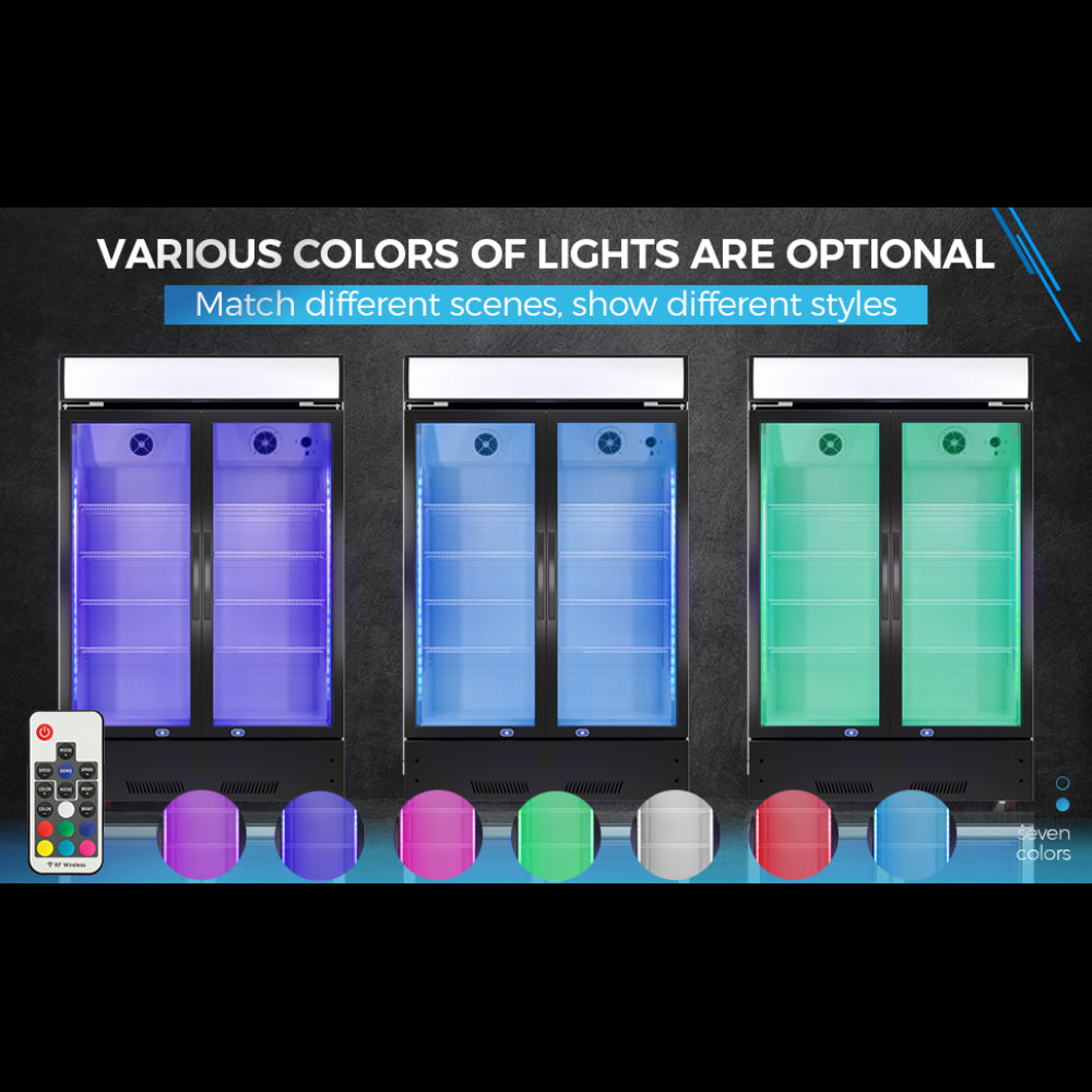 Commercial Refrigerator 2 Glass Door Reach In Cooler, Commercial Display Merchandiser Fridge, Capacity 17.1 cuft, ETL Approved, Black