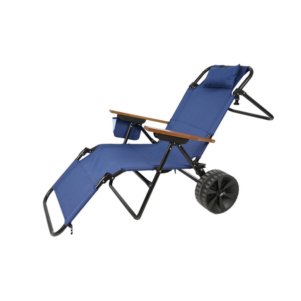 Beach Cart Chairs With Wheels 2 in 1 Foldable Beach Lounge Chair With Integrated Wagon Pull Cart Perfect for Backyard Pool or Picnic