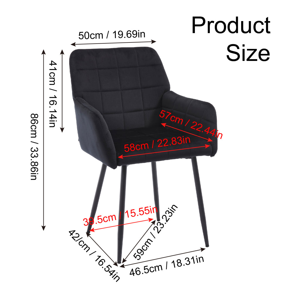 Dining Chairs Set of 2, Upholstered Kitchen Chairs with Comfortable Seat, velvet Dining Chairs with Armrests, Easy to Assemble and Clean, for Dining Room, Kitchen, Living Room,Black