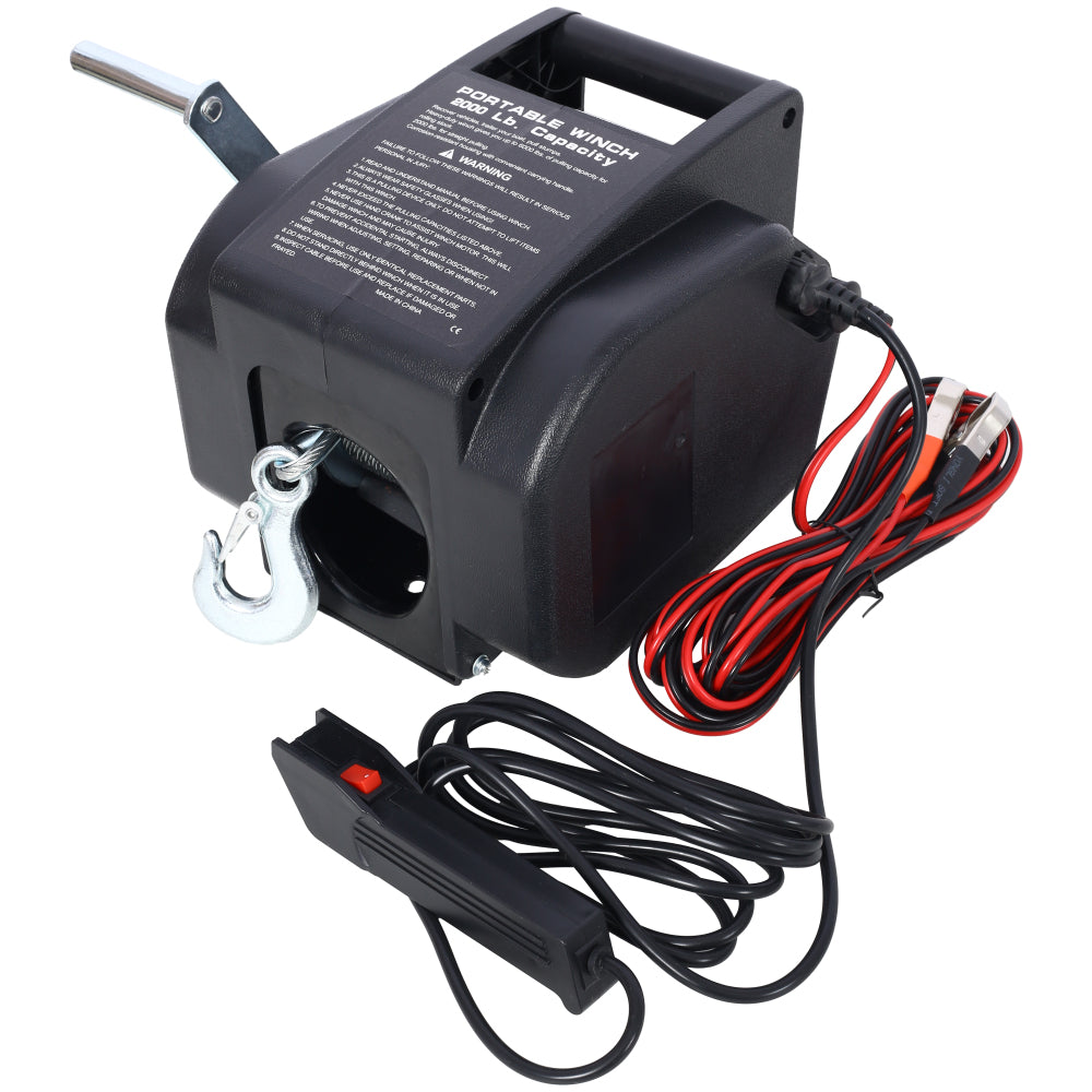 12v 2000lbs Trailer Winch,Reversible Electric Winch, for Boats up to 5000 lbs, Galvanized Wire Rope, Rapid Mount, Handheld Remote,power in and manual out.black plastic casing