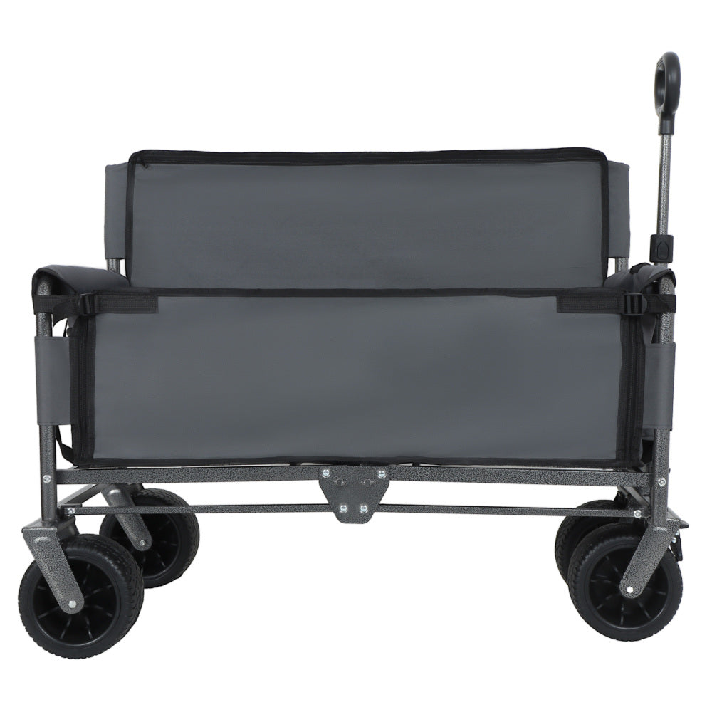 3-in-1 Convertible Folding Wagon Cart with Bench Seat & Storage - 500lbs Heavy-Duty Utility Wagon, 180L Capacity All-Terrain Wheels for Camping, Beach, Sports, Garden, gray