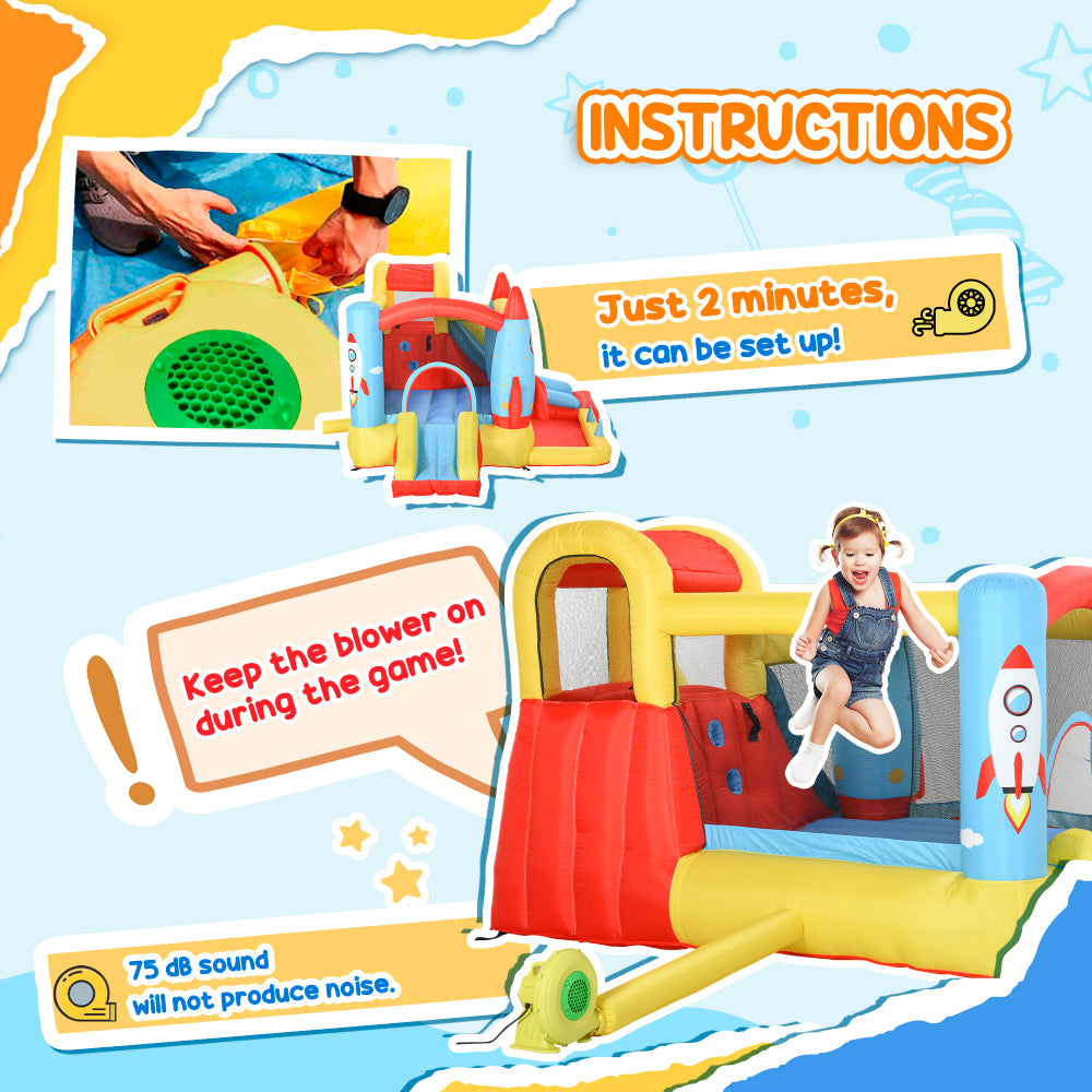 Outsunny Kids Inflatable Water Slide, 4-in-1 Bounce House Jumping Castle with 2 Slides, Climbing Wall, Trampoline, & Water Pool Area, Air Blower