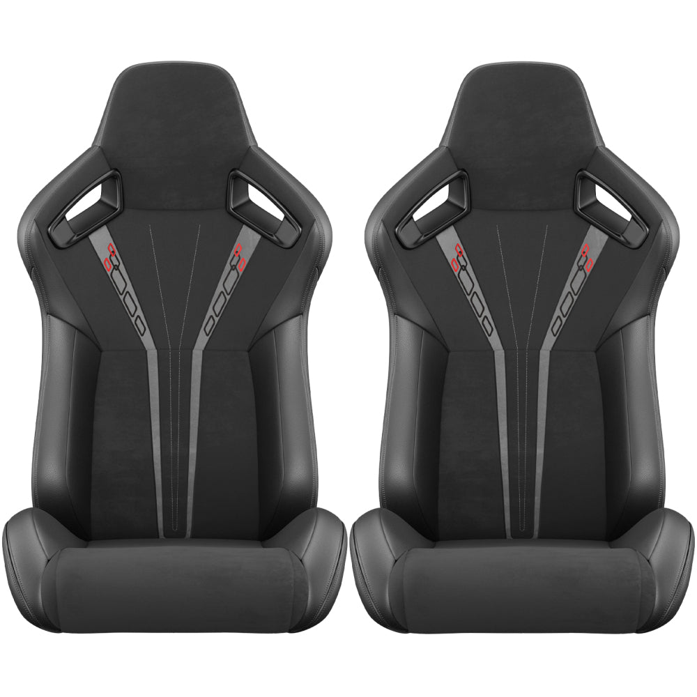 2PC Universal Bucket Racing Seats Red Stitch Red PVC Leather Reclinable Carbon Look Leather Back With Adjustor Slider(Not Including Seat Bracket ) 1 box of 2 pieces